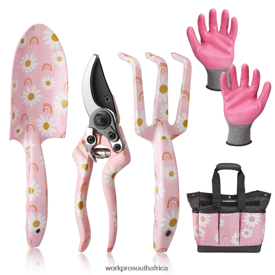 ZA WORKPRO 5PCS Aluminum Heavy Duty Gardening Tool Set White/Pink 4B8V2T284 Tool