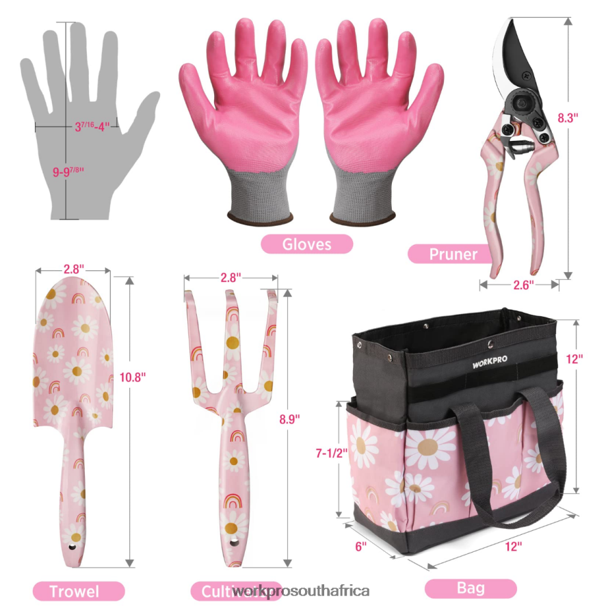 ZA WORKPRO 5PCS Aluminum Heavy Duty Gardening Tool Set White/Pink 4B8V2T284 Tool