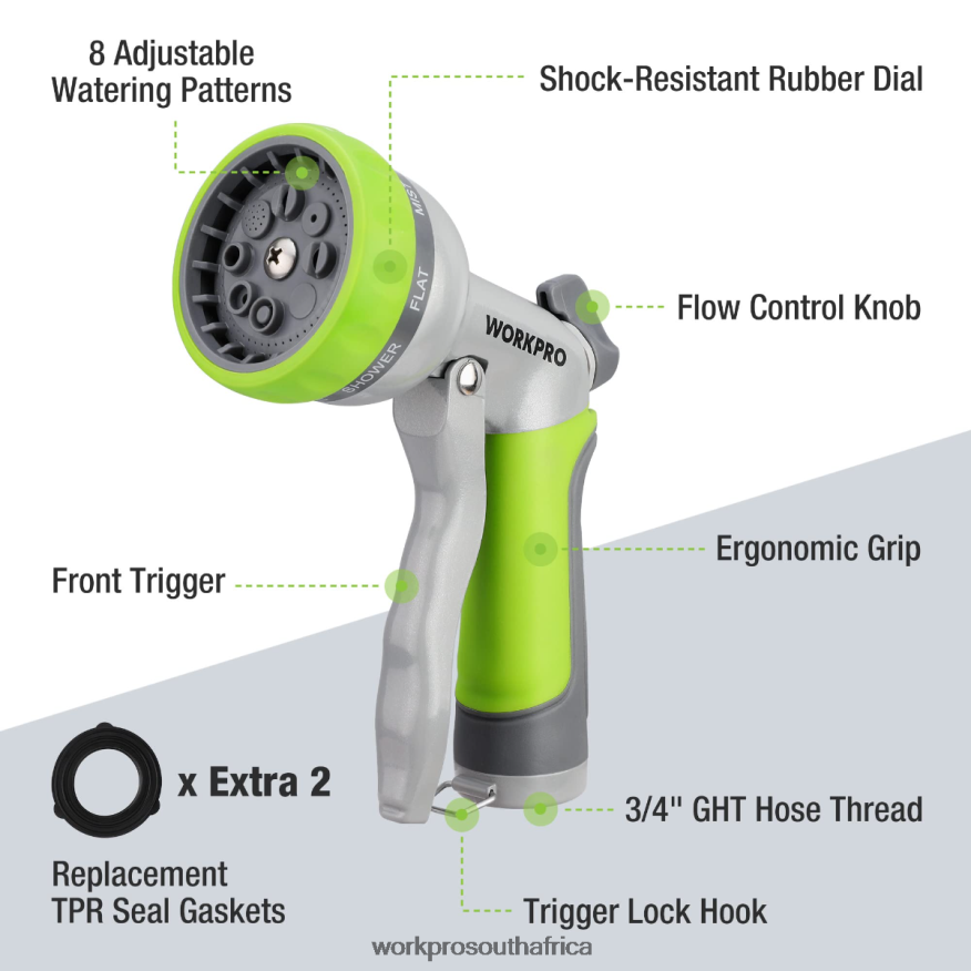 ZA WORKPRO Garden High Pressure Water Hose Nozzle Sprayer with 8 Adjustable Watering Patterns & Thumb Control Design Useful 4B8V2T288 Tool