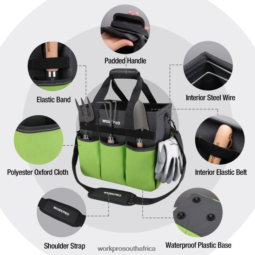 ZA WORKPRO Heavy Duty Standable Garden Tote Bag, with 10 Pockets and Long Adjustable Shoulder Strap Helpful 4B8V2T281 Tool