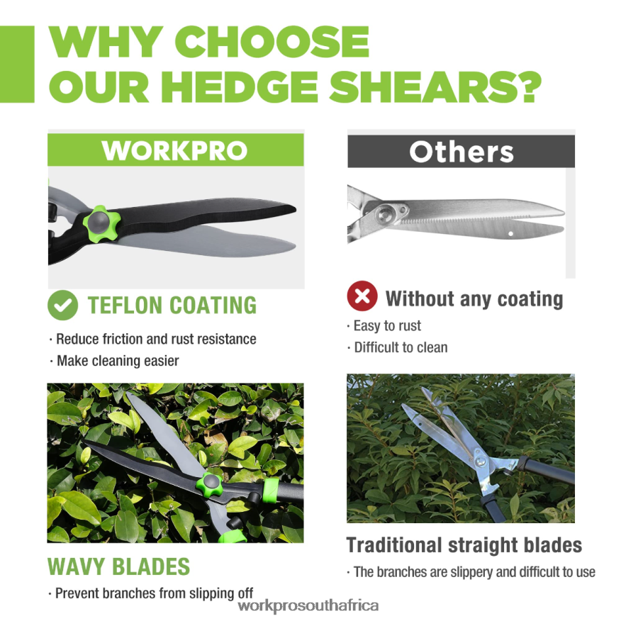ZA WORKPRO Manual Hedge Shears with Wavy Blade & Ergonomic Comfortable Handle New 4B8V2T287 Tool