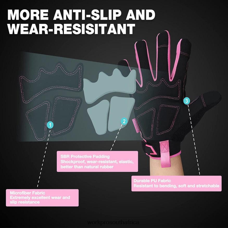 ZA WORKPRO Safety Work Gloves, Touch Screen, Terry Fabric, Non-Slip Working Gloves- M Pink 4B8V2T250 Tool