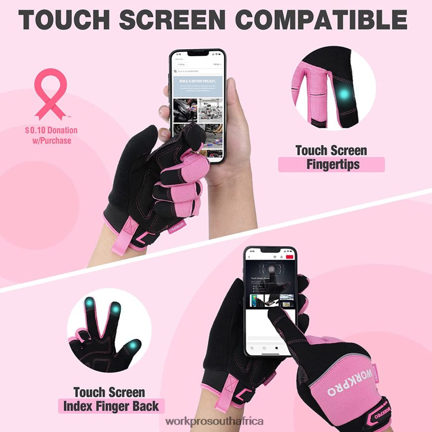 ZA WORKPRO Safety Work Gloves, Touch Screen, Terry Fabric, Non-Slip Working Gloves- M Pink 4B8V2T250 Tool