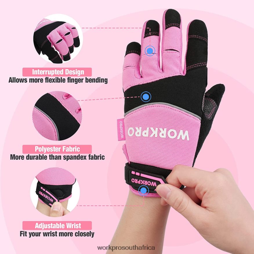 ZA WORKPRO Safety Work Gloves, Touch Screen, Terry Fabric, Non-Slip Working Gloves- M Pink 4B8V2T250 Tool