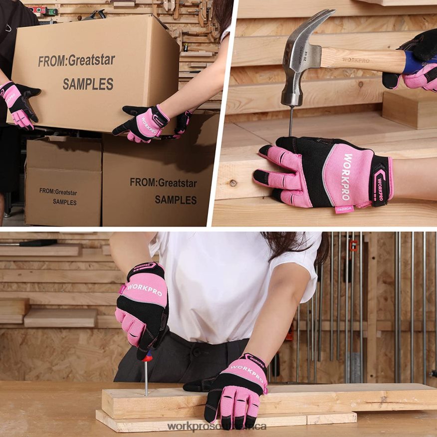 ZA WORKPRO Safety Work Gloves, Touch Screen, Terry Fabric, Non-Slip Working Gloves- M Pink 4B8V2T250 Tool