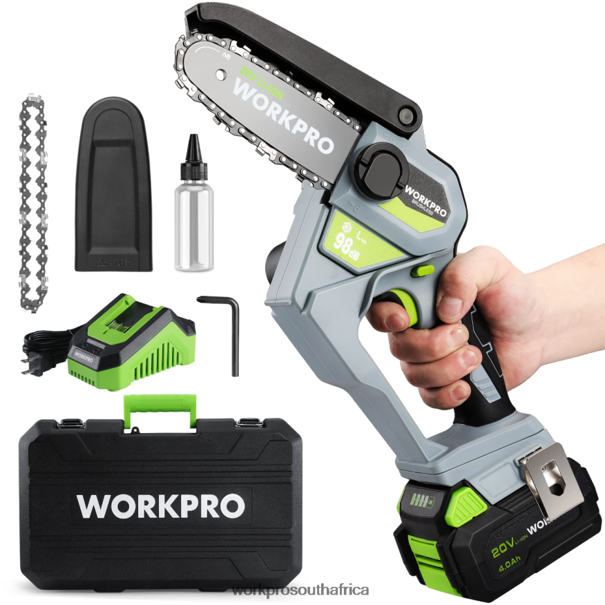 ZA WORKPRO 20V Brushless Cordless Compact Chainsaw with 4.0Ah Battery and Replacement Chain Morden 4B8V2T298 Tool