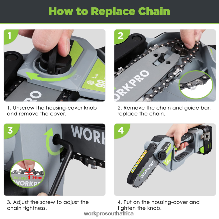 ZA WORKPRO 20V Brushless Cordless Compact Chainsaw with 4.0Ah Battery and Replacement Chain Morden 4B8V2T298 Tool
