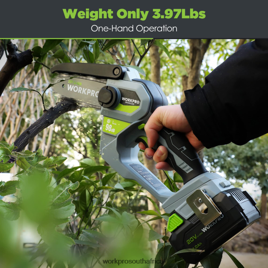ZA WORKPRO 20V Brushless Cordless Compact Chainsaw with 4.0Ah Battery and Replacement Chain Morden 4B8V2T298 Tool