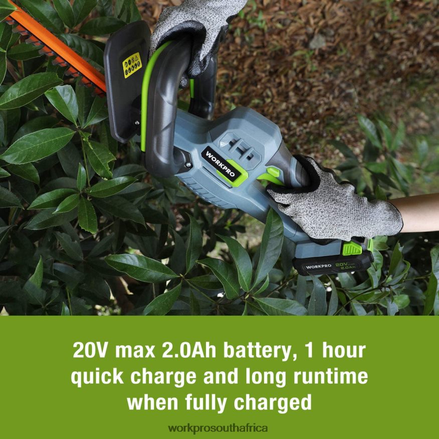 ZA WORKPRO 20V Cordless Hedge Trimmer Dual Action Blades Electric Gardening Tool 2.0Ah Battery and 1 Hour Quick Charger Included Morden 4B8V2T295 Tool