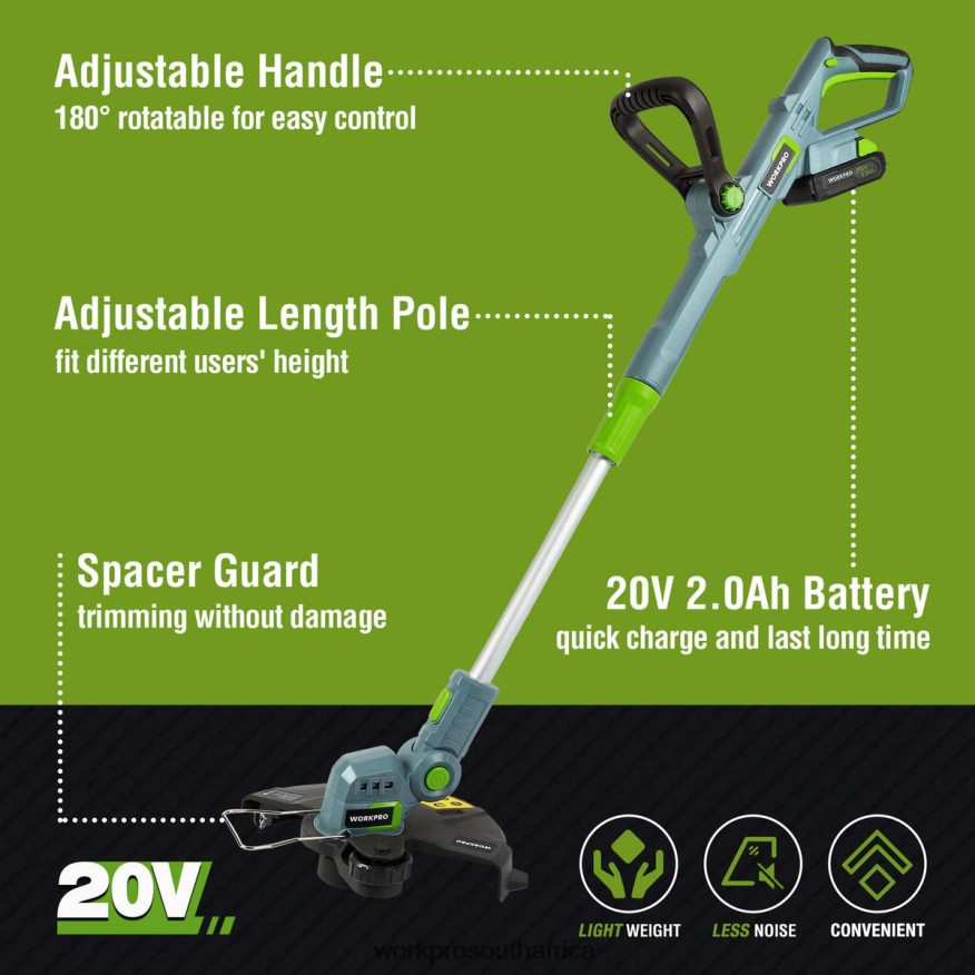 ZA WORKPRO 20V Cordless String Trimmer / Edger 12-inch with 2Ah Lithium-Ion Battery 1 Hour Quick Charger 16.4ft Trimmer Line Included Helpful 4B8V2T293 Tool