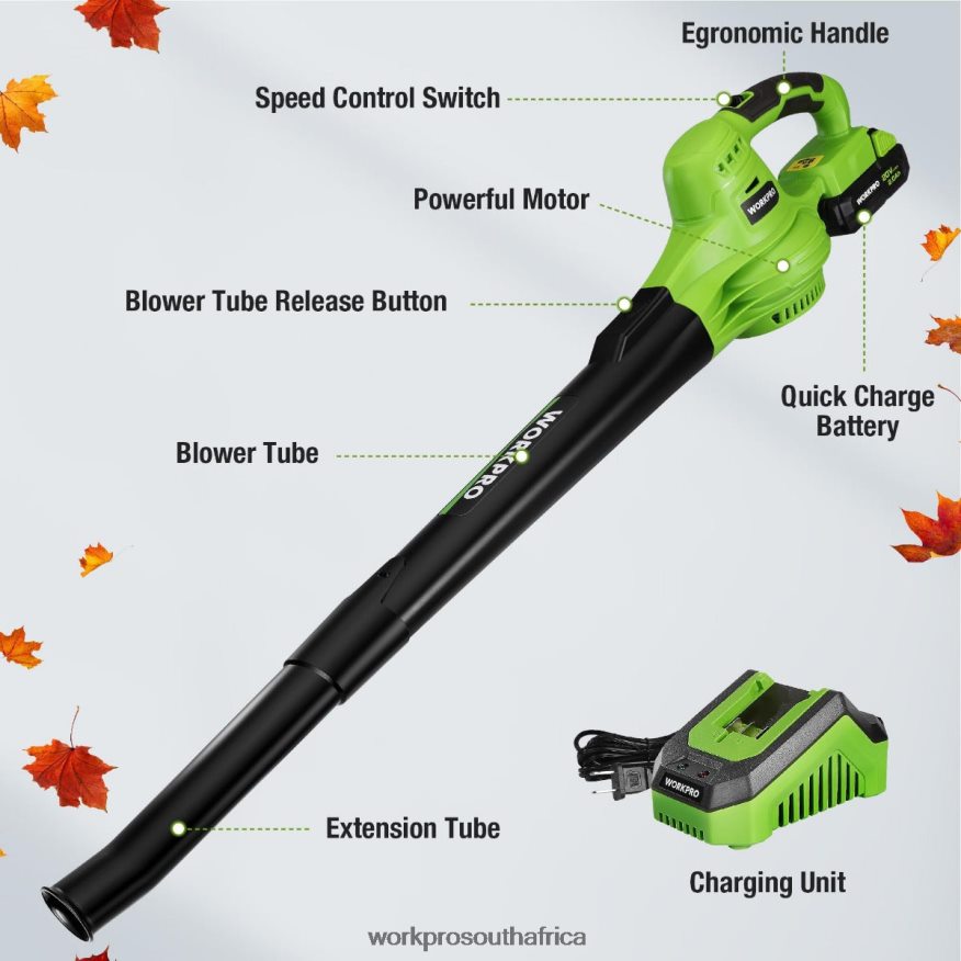 ZA WORKPRO 20V Lightweight Mini Cordless Leaf Blower wih Battery and Charger, 2-Speed Control Morden 4B8V2T303 Tool