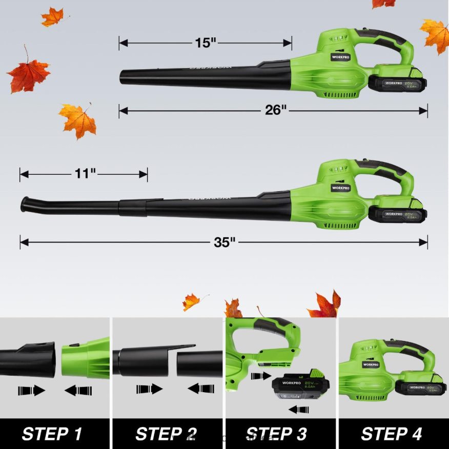 ZA WORKPRO 20V Lightweight Mini Cordless Leaf Blower wih Battery and Charger, 2-Speed Control Morden 4B8V2T303 Tool