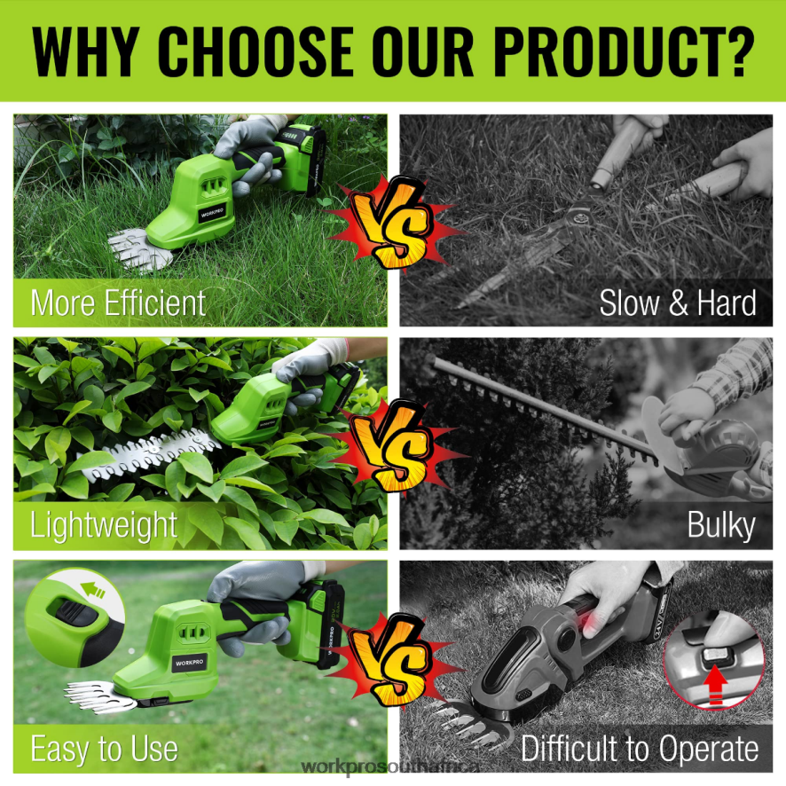 ZA WORKPRO 2 in 1 20V Electric Cordless Grass Hedge Shear & Handheld Shrubbery Trimmer, with 2.0Ah Rechargeable Lithium-Ion Battery and 1 Hour Fast Charger Useful 4B8V2T302 Tool