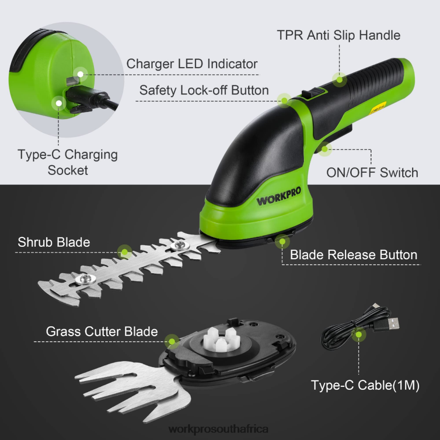 ZA WORKPRO 2 in 1 Handheld 3.6V Electric Cordless Shrubbery Trimmer Hedge Shears/Grass Cutter Pink/Green/White 4B8V2T268 Tool