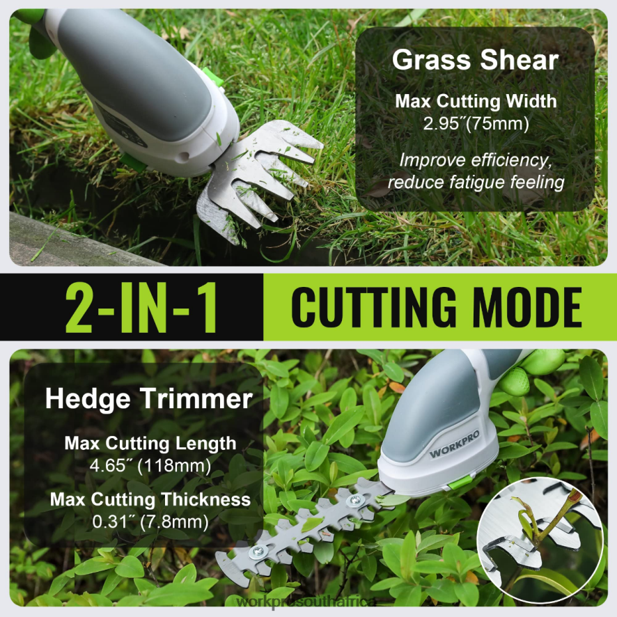 ZA WORKPRO 2 in 1 Handheld 3.6V Electric Cordless Shrubbery Trimmer Hedge Shears/Grass Cutter Pink/Green/White 4B8V2T268 Tool