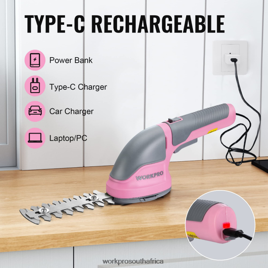 ZA WORKPRO 2 in 1 Handheld 3.6V Electric Cordless Shrubbery Trimmer Hedge Shears/Grass Cutter Pink/Green/White 4B8V2T268 Tool