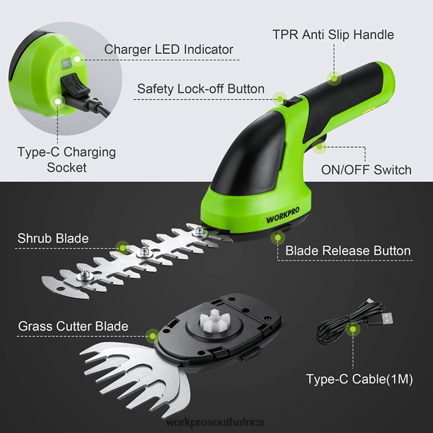 ZA WORKPRO 2 in 1 Handheld 7.2V Electric Cordless Shrubbery Trimmer Hedge Shears/Grass Cutter Pink/Green/White 4B8V2T269 Tool