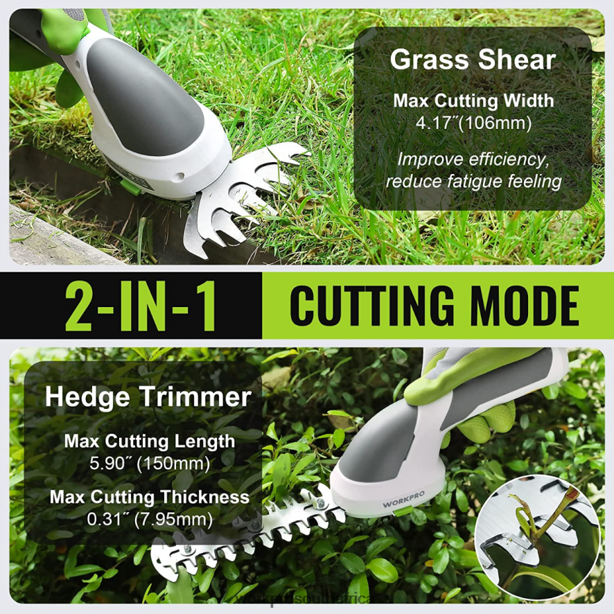 ZA WORKPRO 2 in 1 Handheld 7.2V Electric Cordless Shrubbery Trimmer Hedge Shears/Grass Cutter Pink/Green/White 4B8V2T269 Tool