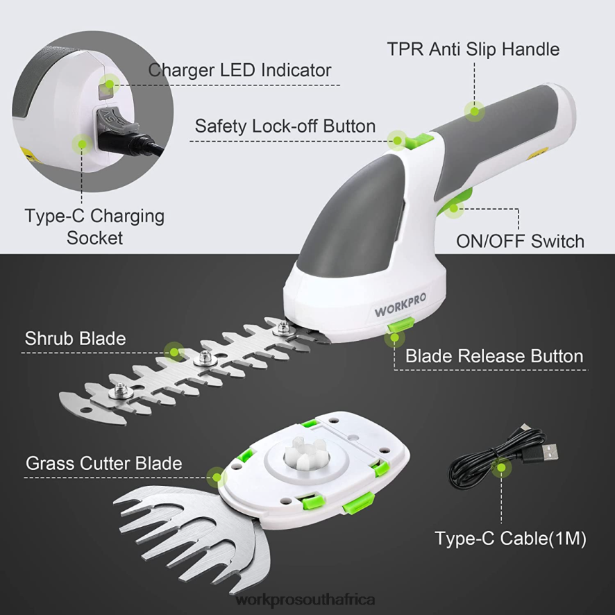 ZA WORKPRO 2 in 1 Handheld 7.2V Electric Cordless Shrubbery Trimmer Hedge Shears/Grass Cutter Pink/Green/White 4B8V2T269 Tool