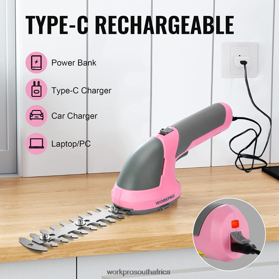 ZA WORKPRO 2 in 1 Handheld 7.2V Electric Cordless Shrubbery Trimmer Hedge Shears/Grass Cutter Pink/Green/White 4B8V2T269 Tool