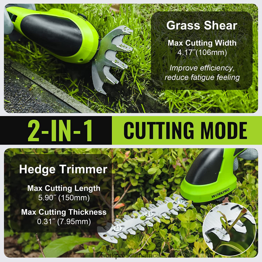 ZA WORKPRO 2 in 1 Handheld 7.2V Electric Cordless Shrubbery Trimmer Hedge Shears/Grass Cutter Pink/Green/White 4B8V2T269 Tool
