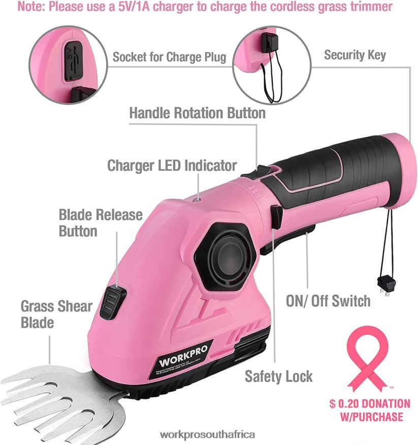 ZA WORKPRO 2 in 1 Handheld Hedge Trimmer 7.2V Electric Grass Trimmer/Hedge Shears Pink 4B8V2T266 Tool