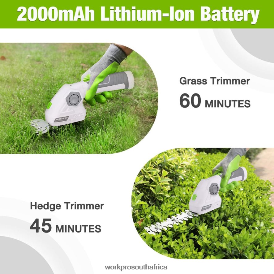 ZA WORKPRO Cordless Grass Shear & Shrubbery Trimmer 2 in 1 Handheld Hedge Trimmer 7.2V Electric Grass Trimmer Hedge Shears Green/White 4B8V2T297 Tool