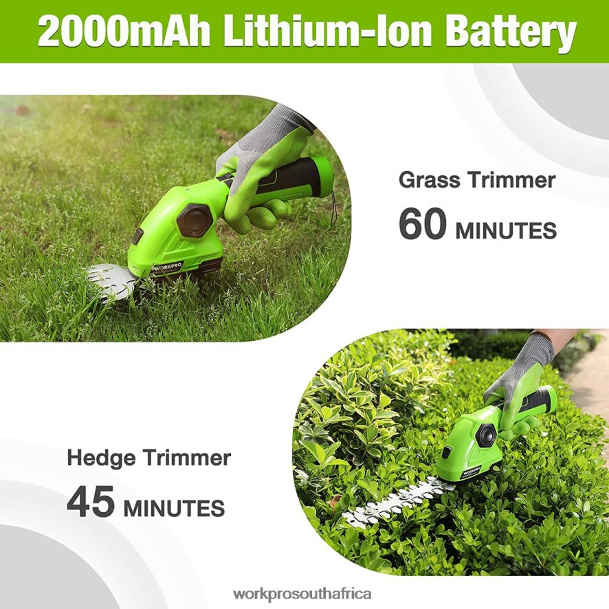 ZA WORKPRO Cordless Grass Shear & Shrubbery Trimmer 2 in 1 Handheld Hedge Trimmer 7.2V Electric Grass Trimmer Hedge Shears Green/White 4B8V2T297 Tool