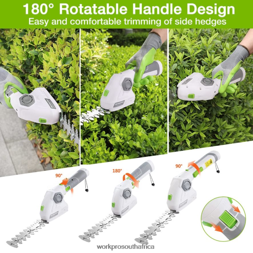 ZA WORKPRO Cordless Grass Shear & Shrubbery Trimmer 2 in 1 Handheld Hedge Trimmer 7.2V Electric Grass Trimmer Hedge Shears Green/White 4B8V2T297 Tool