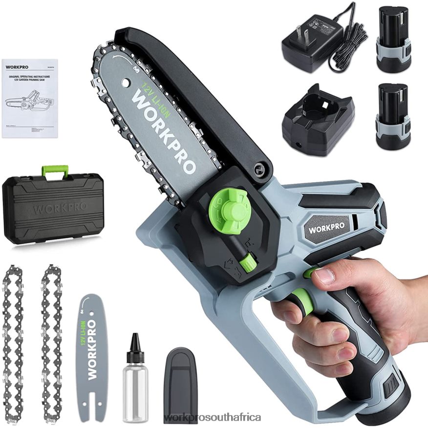 ZA WORKPRO Mini Chainsaw, Cordless Electric Compact Chain Saw with 2 Batteries, Replacement Guide Bar and Chain New 4B8V2T291 Tool