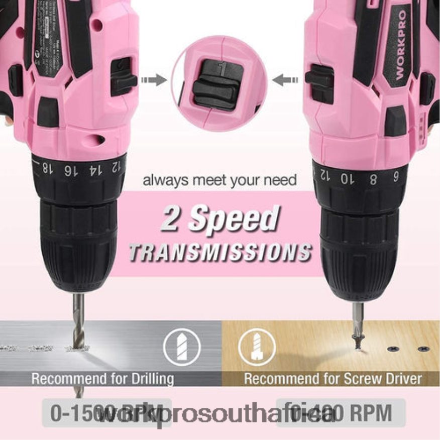 ZA WORKPRO 12V Cordless Drill Driver Kit & 103 Pcs Tool Kit & 8 Pcs Magnetic Screwdrivers Set & 6-in-1 Staple Gun Pink 4B8V2T315 Tool