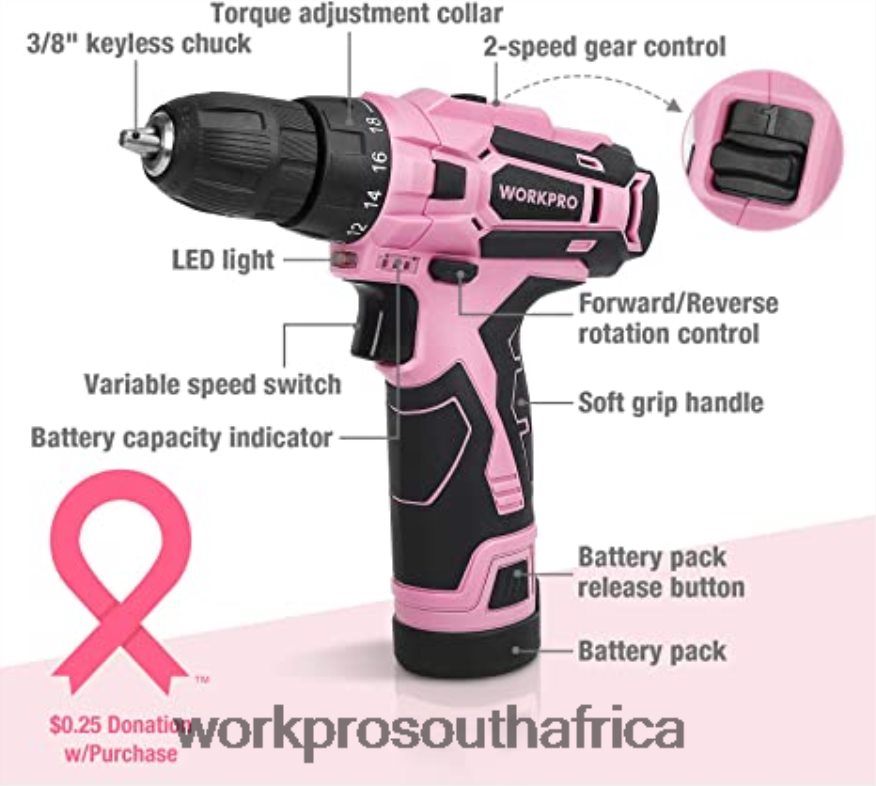 ZA WORKPRO 12V Cordless Drill Set & 6-in-1 Staple Gun & 8 Pcs Magnetic Screwdrivers Set & Cordless Hot Melt Glue Gun Pink 4B8V2T313 Tool