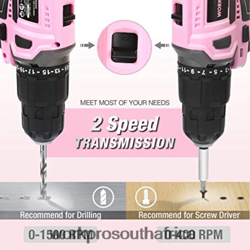 ZA WORKPRO 20V Cordless Drill Driver Set & 6-Piece Mini Pliers & 10-piece Tool Kit & Cordless Glue Gun Pink 4B8V2T316 Tool