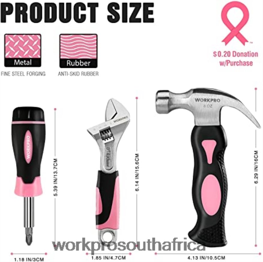 ZA WORKPRO 20V Cordless Drill Driver Set & 6-Piece Mini Pliers & 10-piece Tool Kit & Cordless Glue Gun Pink 4B8V2T316 Tool