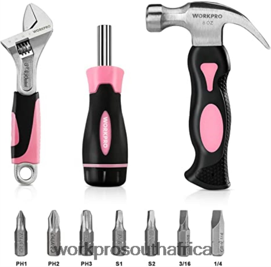 ZA WORKPRO 20V Cordless Drill Driver Set & 6-Piece Mini Pliers & 10-piece Tool Kit & Cordless Glue Gun Pink 4B8V2T316 Tool
