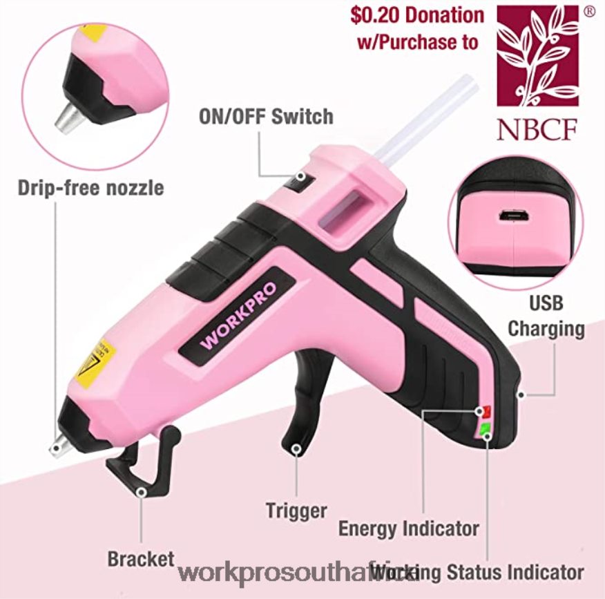 ZA WORKPRO 20V Cordless Drill Driver Set & 6-Piece Mini Pliers & 10-piece Tool Kit & Cordless Glue Gun Pink 4B8V2T316 Tool