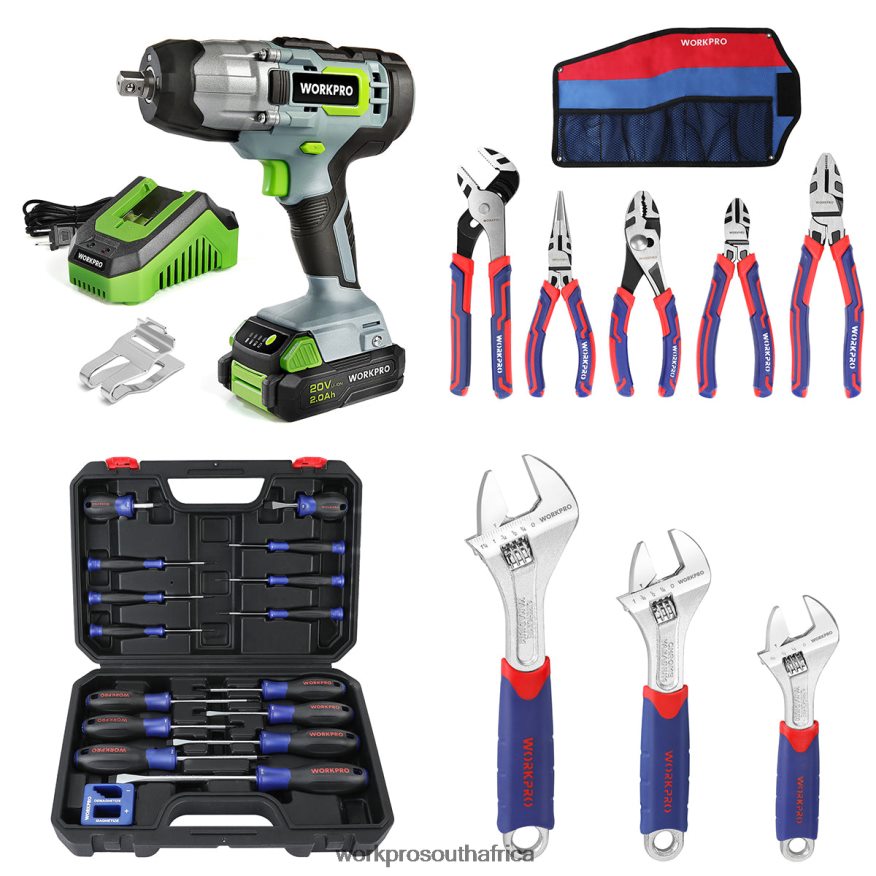 ZA WORKPRO 20V Cordless Impact Wrench & 5 Pcs Pliers Set & 16 Pcs Magnetic Screwdriver Set & 3 Pcs Adjustable Wrench Set Helpful 4B8V2T319 Tool