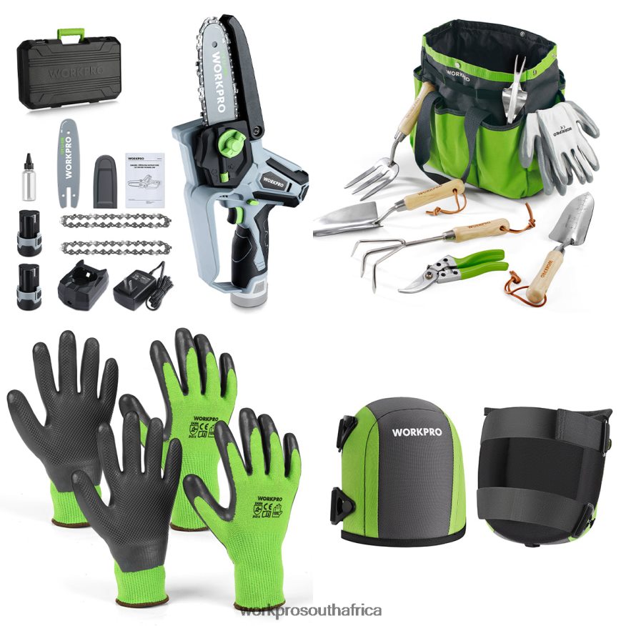 ZA WORKPRO Cordless Chain Saw & 7 Piece Garden Tools Set & 2 Pairs Garden Gloves & Garden Knee Pads Useful 4B8V2T314 Tool