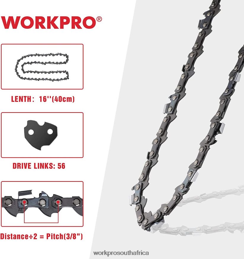 ZA WORKPRO 2-Pack Chainsaw Chain, 3/8\"Pitch, 56 Drive Links Wood Cutting Saw Chain for Chainsaw Parts Useful 4B8V2T204 Tool