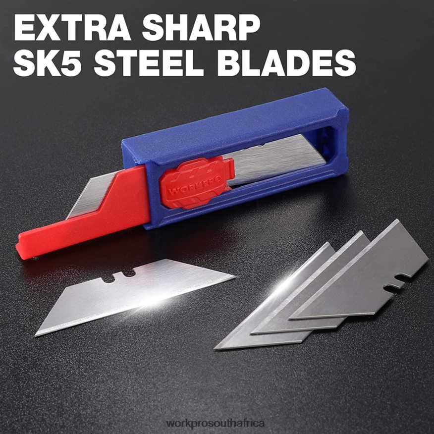 ZA WORKPRO Utility Knife Blades, SK5 Steel Box Cutter Blades Refills, Standard Size with Individual Dispenser, Pack of 50 Morden 4B8V2T55 Tool