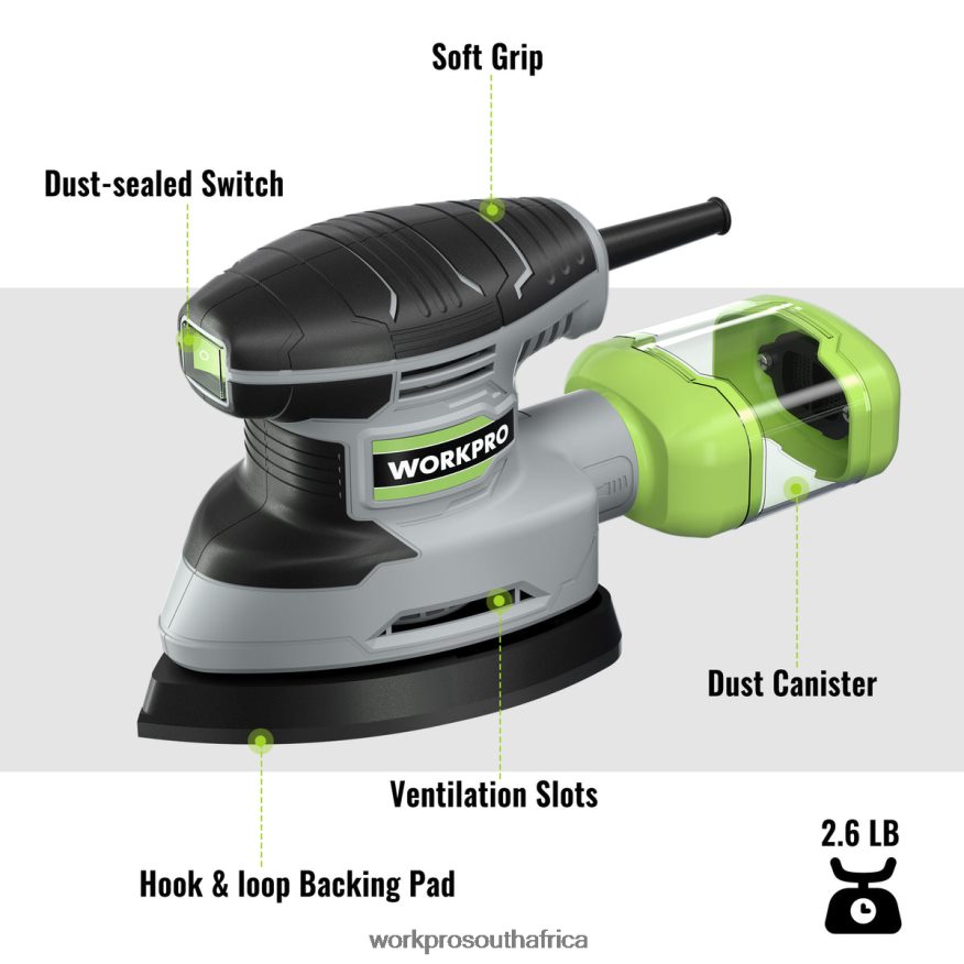 ZA WORKPRO 1.6 Amp Detail Sander, 13000 OPM Compact Electric Sander with Dust Collector Helpful 4B8V2T239 Tool