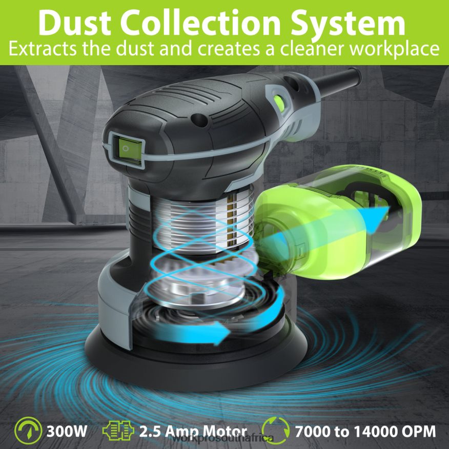 ZA WORKPRO 2.5 Amp Electric 5-Inch Random Orbit Sander, 6 Variable Speeds 7000 to 14000 RPM Useful 4B8V2T233 Tool