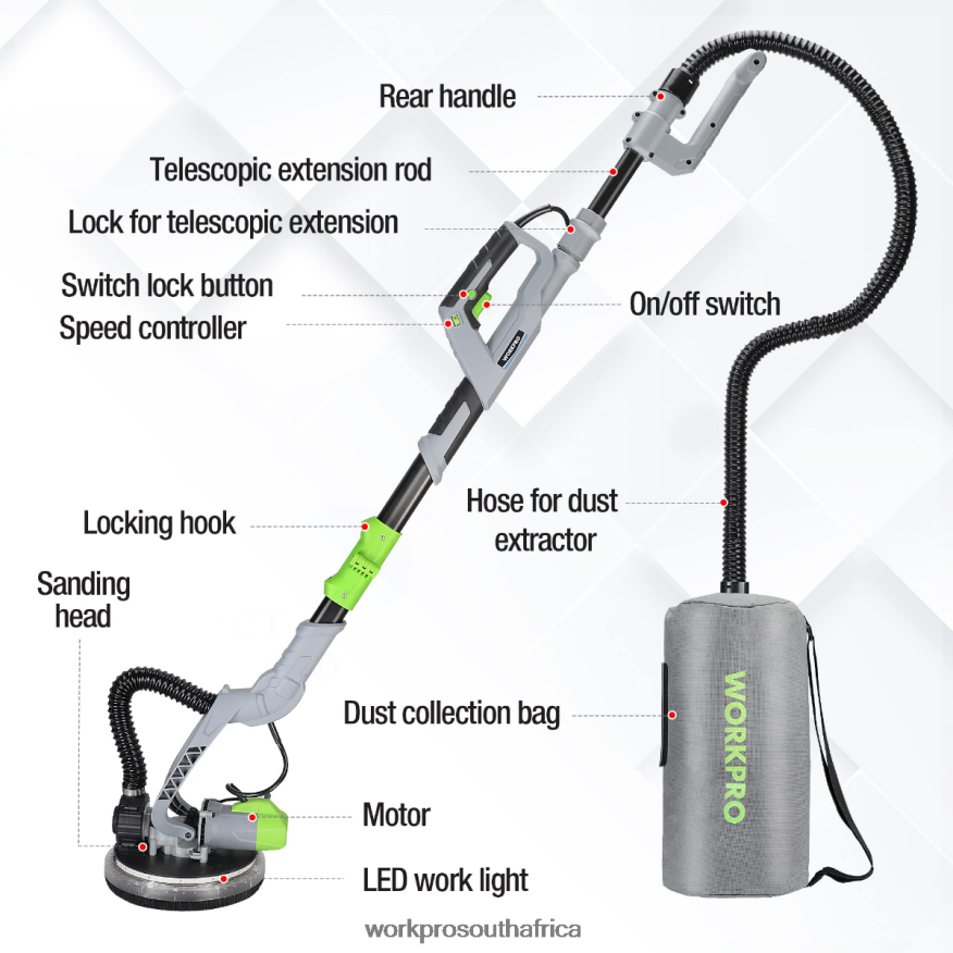 ZA WORKPRO 720W Electric Drywall Sander with Vacuum Morden 4B8V2T228 Tool