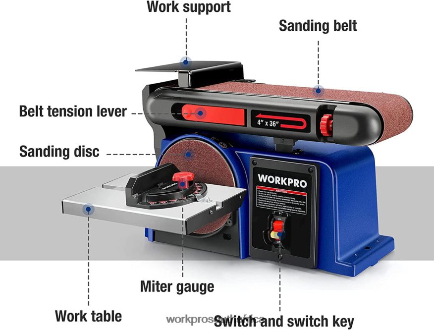ZA WORKPRO Belt Disc Sander, 4 in. x 36 in. Belt & 6 in. Disc Sander with 6 pcs Sandpapers, Cast Iron Base for Sanding Woodworking Useful 4B8V2T235 Tool