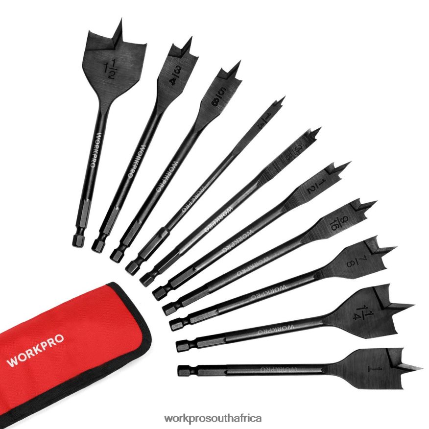 ZA WORKPRO 10 Pcs Premium Carbon Steel Pro Spade Drill Bit Set Helpful 4B8V2T192 Tool