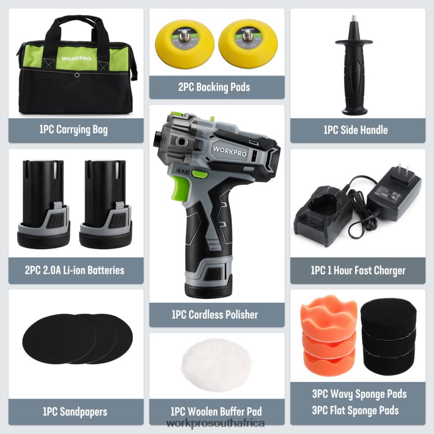 ZA WORKPRO 12V Cordless Polisher, Mini Car Detailing Buffer & Sander Machine Kit with 2 Li-Ion Batteries Useful 4B8V2T229 Tool