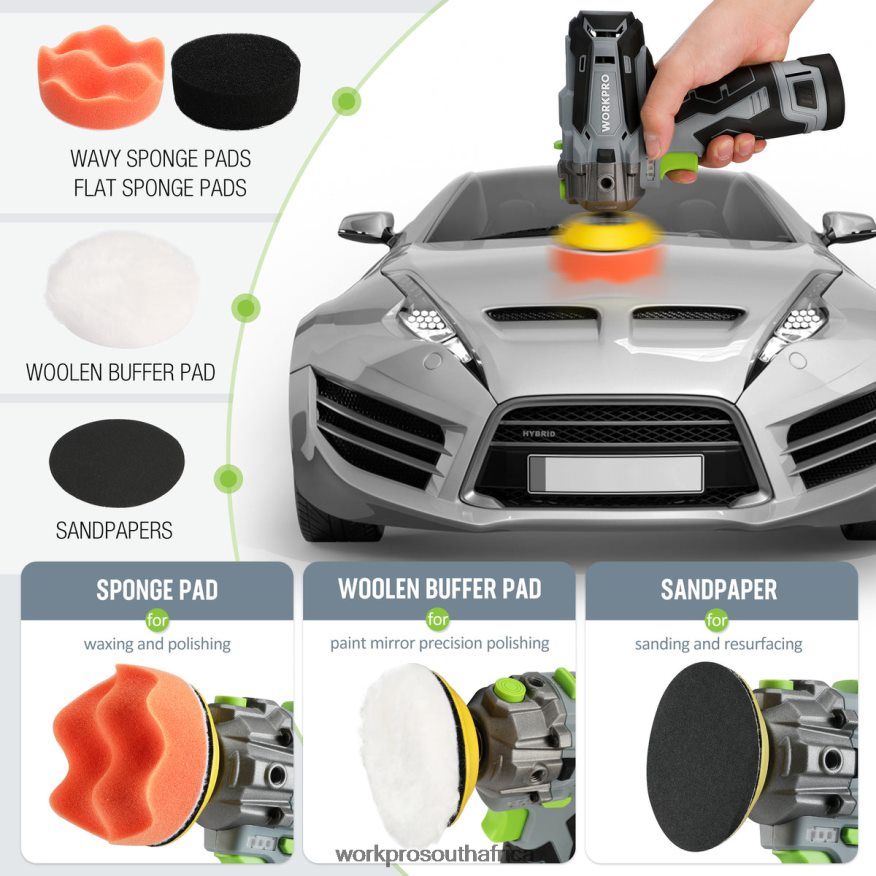 ZA WORKPRO 12V Cordless Polisher, Mini Car Detailing Buffer & Sander Machine Kit with 2 Li-Ion Batteries Useful 4B8V2T229 Tool
