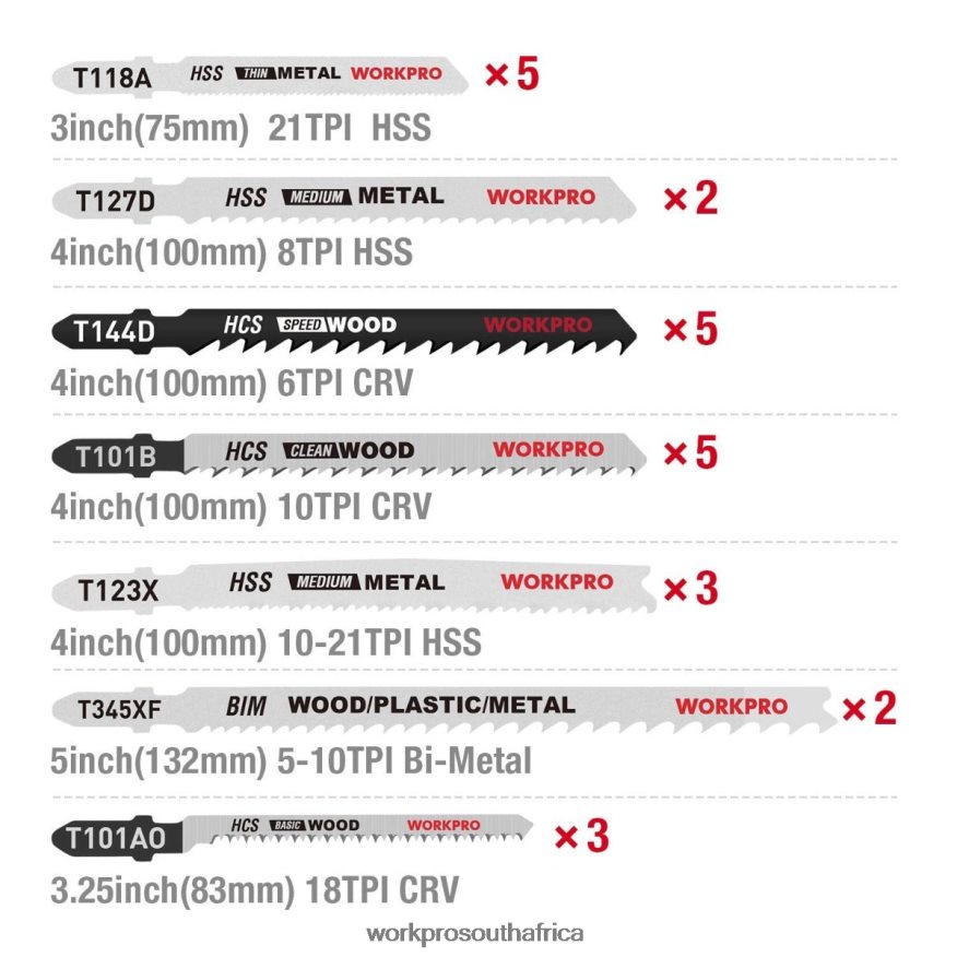 ZA WORKPRO 25 Pcs T-Shank Jig Saw Blade Set with Storage Case Helpful 4B8V2T210 Tool
