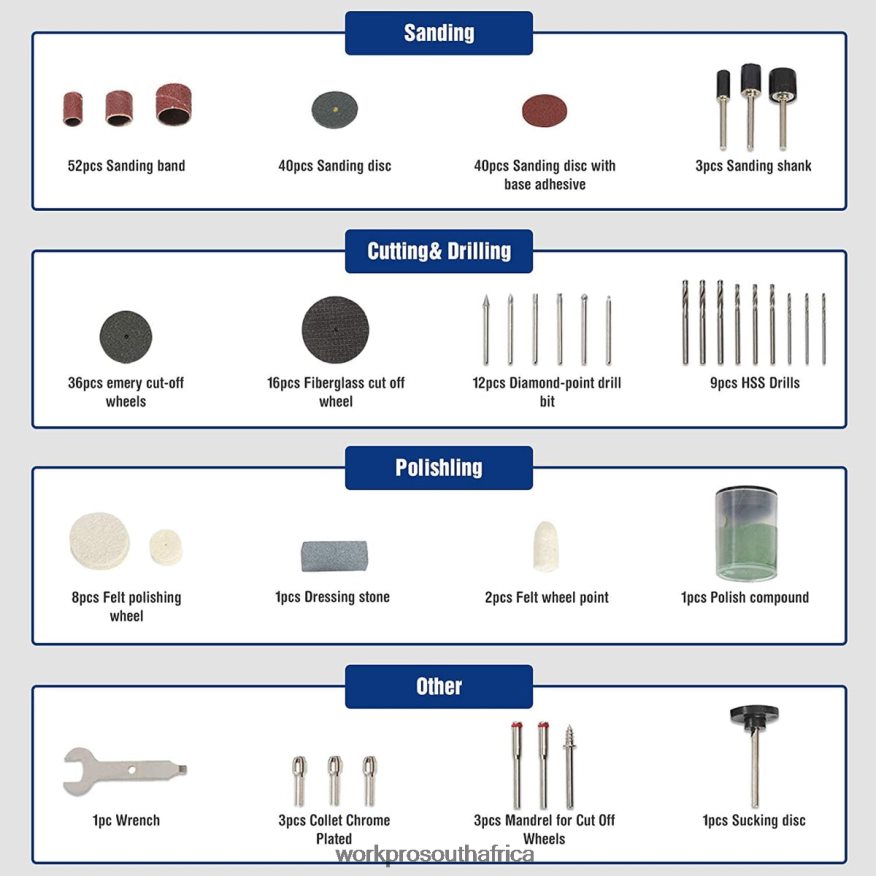 ZA WORKPRO 276 Pcs Rotary Tool Accessories Kit Cutting Carving and Polishing Universal Fitment Morden 4B8V2T191 Tool