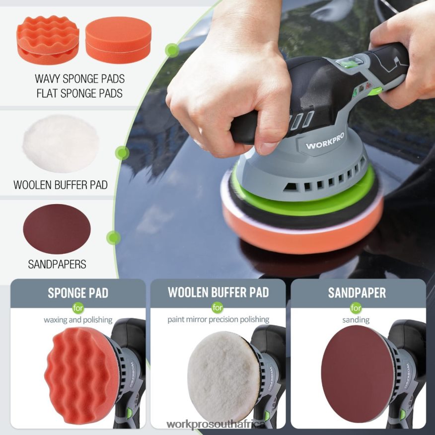 ZA WORKPRO 6-Inch Dual Action Cordless Car Buffer Polisher with 2 pcs 12V Rechargeable Battery Morden 4B8V2T238 Tool